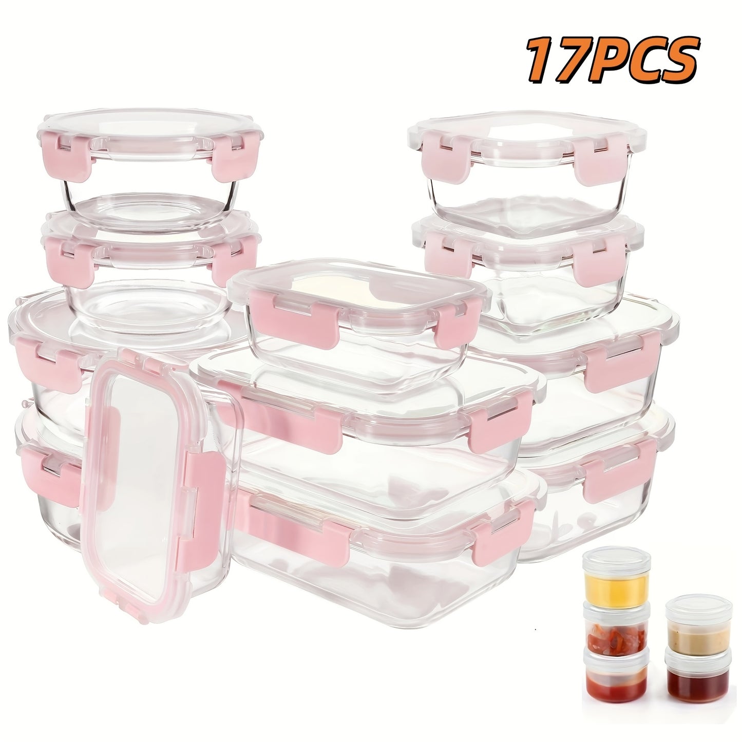 Borosilicate Glass Food Storage Containers Set – 10/12/17pcs Airtight Meal Prep Bento Boxes with Locking Lids, BPA Free, Microwave & Dishwasher Safe, Leak Proof, Mixed Colors