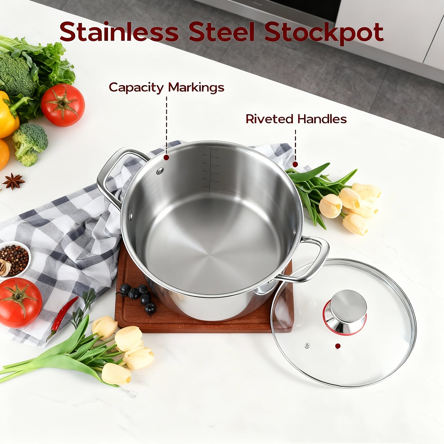12/10/1pc Stainless Steel Cookware Set, Deep-Sided Pots with Lids And Dual Handles, Ideal for Soup, Hot Pot, Pasta, And Seafood Stews, Suitable for Oven, Perfect for Home And Restaurant Cooking. It Is The Best Choice for Gifting