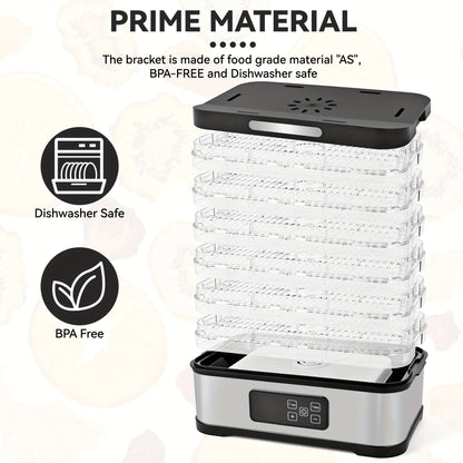 5-Tray Food Dehydrator Machine with Digital Thermostat & Timer, Stainless Suitable for Jerky, Fruits, Herbs, Veggies, Yogurt, Pet Treats - Trays, Energy-Saving, Ultra-Quiet for Home Kitchen, RV, Camping, Raw Diet, Gifts