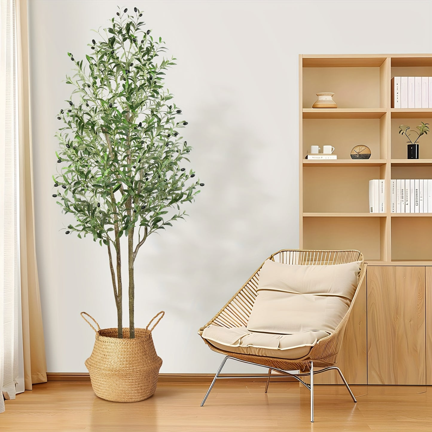Artificial Olive Tree 4/5/6/7 Ft Tall Faux Potted Plant with Realistic Silk Leaves & Fruits for Living Room Home Decor Indoor Outdoor - Maintenance Free Decorative Tree Housewarming Gift