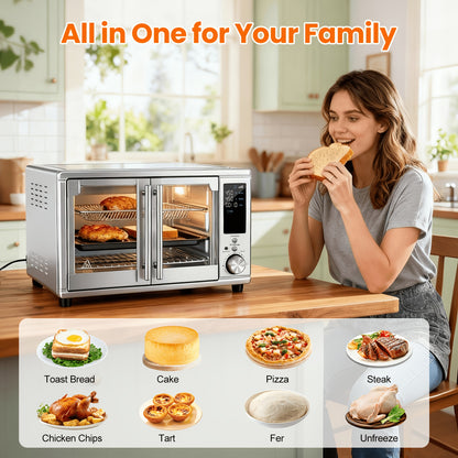 29.6QT XL Air Fryer Oven with Smart Probe, 12-in-1 Digital Toaster Oven Combo for Large Family, Stainless Steel Countertop Oven, Includes 7 Accessories & Rotisserie, 450°F Rapid Heat for Baking & Roasting