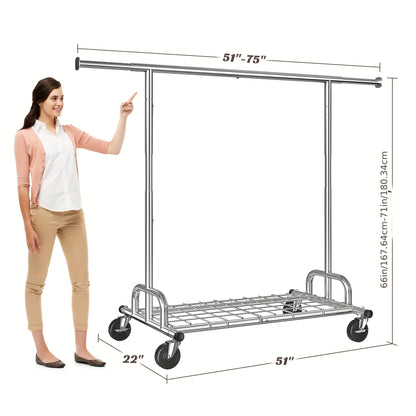 Raybee Clothes Rack Heavy Duty Loads 480LBS, Clothing Racks for Hanging Clothes, Adjustable Rolling Clothes Rack with Wheels, Garment Rack for Bedroom, Closet, Laundry Room, 71" Hx22 D X 75" W, Drying Racks