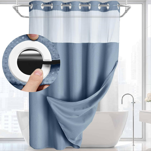 Hookless Waffle Shower Curtain & Liner Set with Snap-In Installation - Double-Layer Bathroom Decor, Waffle Texture Design, Window Panel - Modern Home & Hotel Shower Curtain Combo, Easy-Clean Polyester Fabric, Ideal Gift for Bathroom Upgrade