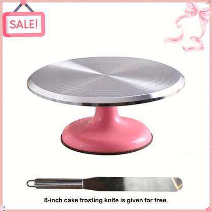 10 Inch Aluminum Cake Turntable Stand - 360° Smooth Rotation - Base Giratoria Para Pastel Pro - Includes Free Frosting Spatula - Heavy Duty Baking Supplies. Perfect for Cakes, New Year Themed Desserts, Holiday Treats, Birthday, Wedding Bakes