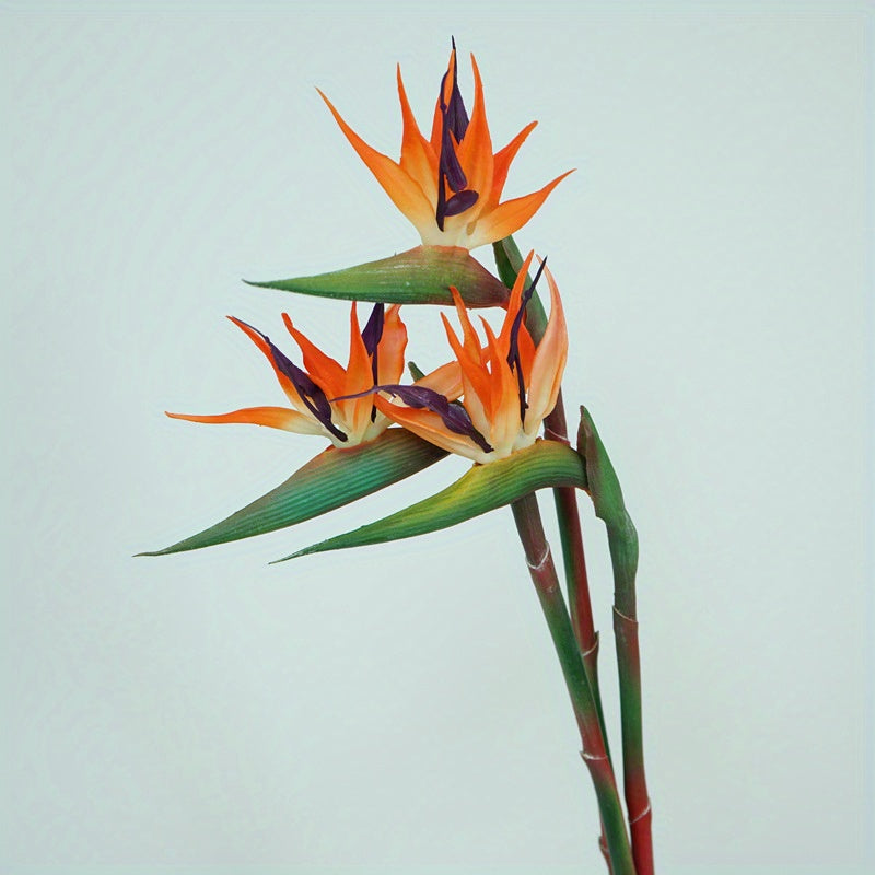 3pcs Artificial Bird Of Paradise Flowers Rubber Strelitzia 24. 5'' Long Stem Flower Suitable for DIY Home Decor Party Theme Display Fall Decor (Orange)