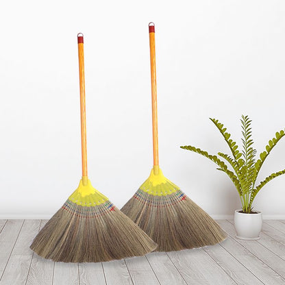 Handmade Thai Style Natural Broom - Extra Long Heavy-Duty Cleaning Broom That Does Not Stick to Hair And Is Suitable for Home, Activity, And Cultural Decoration - Sturdy Asian Grass Construction, Soft Cleaning Tool