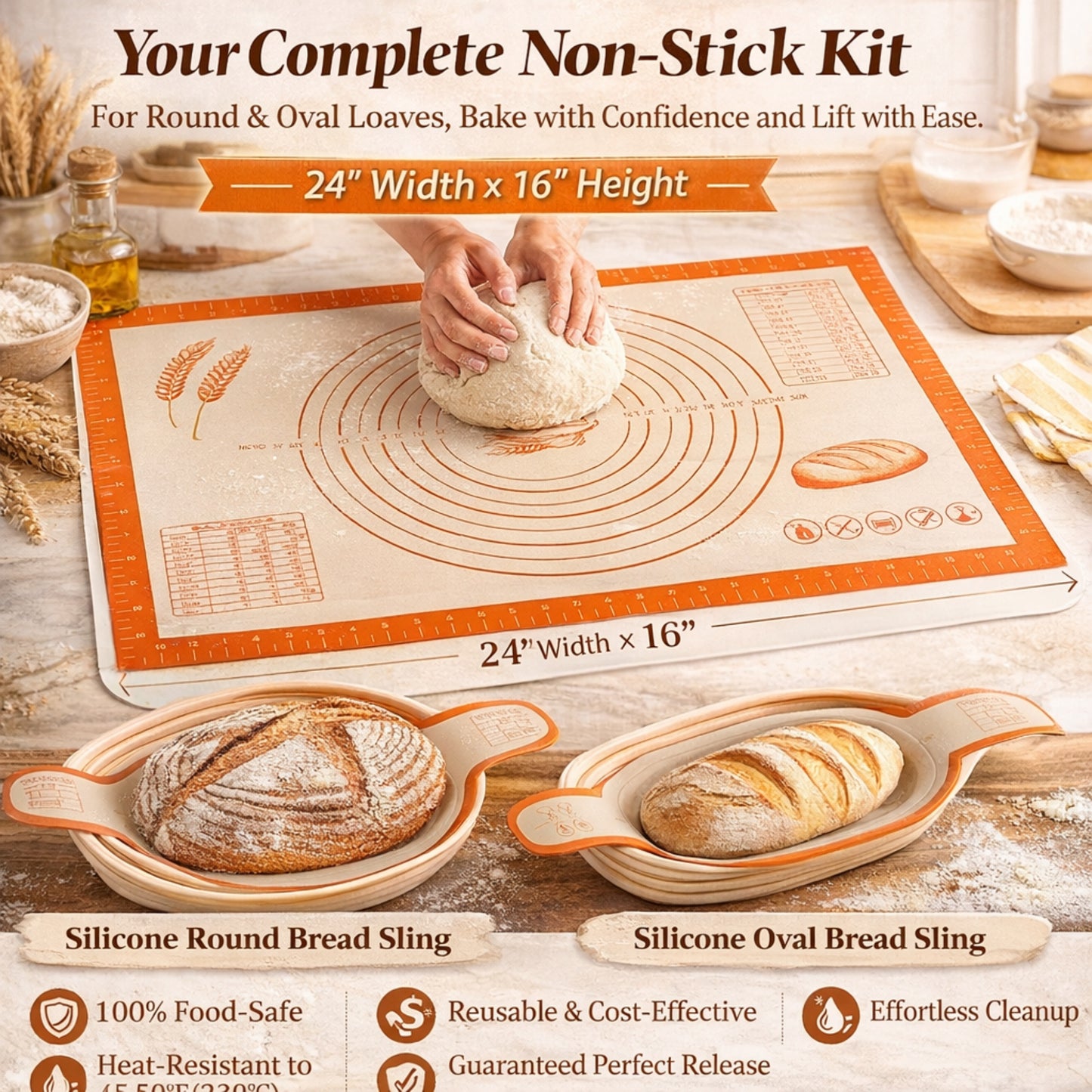 Sourdough Bread Baking Supplies Kit - Danish Dough Whisk, Bread Lame, Proofing Baskets 10 inch Round & 9 Oval, Dough Scrapers, Cooking Brush, Basket Liners Complete Sourdough Starter Bread Making Set