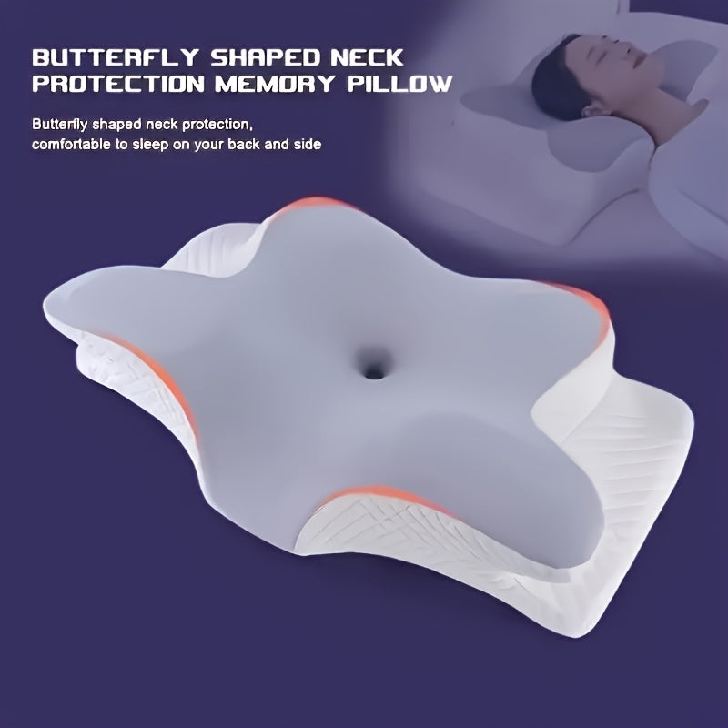 Cervical Neck Pillow for Sleeping – Butterfly-Shaped Ergonomic Memory Foam Pillow, Contour Support for Back & Side Sleepers, Slow Rebound Pressure Relief, Machine-Washable Pillowcase, Multiple Colors & 2-Pack Options