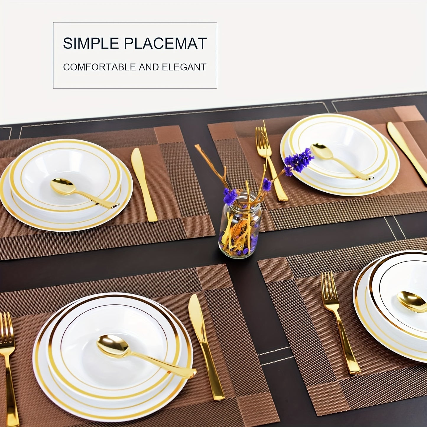6 Pack, Place Mats for Kitchen Dining Table, Heat-Resistant Anti-Skid Stain Washable PVC Table Mats, Easy to Cleaning Vinyl Dinner Mats(Golden, Brown, Silvery), 11.8inch*17.7inch