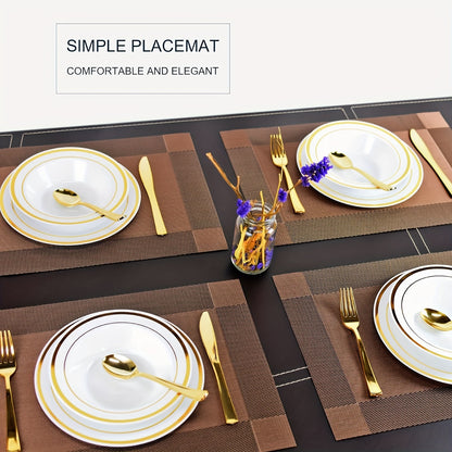 6 Pack, Place Mats for Kitchen Dining Table, Heat-Resistant Anti-Skid Stain Washable PVC Table Mats, Easy to Cleaning Vinyl Dinner Mats(Golden, Brown, Silvery), 11.8inch*17.7inch