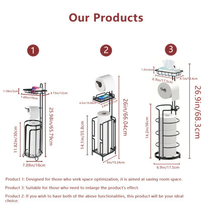 1/2 Toilet Paper Storage Rack, Single Floor Standing Toilet Paper Rack With Shelf, Independent Bathroom Paper Organizer With 4 Rolls Of Paper, Suitable For Balcony, Bedroom, Toilet, Courtyard, Toilet Paper Storage, Bathroom Accessories - Black