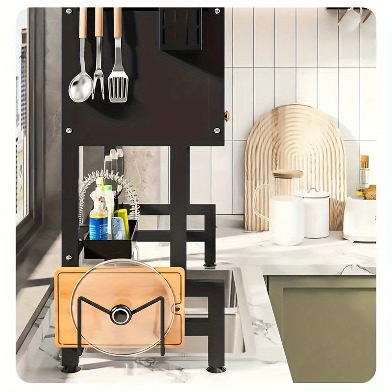 1pc Multi-Tier Drainage Rack Kitchen Sink Countertop Dustproof Storage Storage Bowl Drying Rack Household Chopsticks Drainage Rack Black Kitchen Shelf