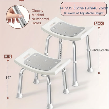 6Level Adjustable Height Shower Chair Ergonomic Aluminum Bath Stool with Extra-Wide Seat, Tool-Free Assembly Anti-Slip Feet for Elderly Disabled Pregnant Women - Ideal Gift for Bathroom Safety Post-Surgery Recovery, Shower Stool Sleek Metallic Design