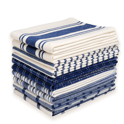 10 Pack 100% Cotton Kitchen Towels - Flat Weave, Absorbent & Durable Dish Towels for Cooking, Cleaning & Drying - Perfect for Christmas & Holiday Kitchens
