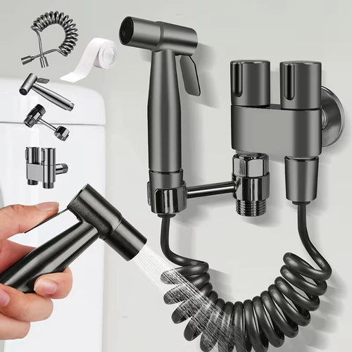 6Pcs Wall Mounted Bidet Sprayer Kit, Handheld Pressure Toilet Sprayer with Hose & Holder, Self-Cleaning Personal Hygiene Sprayer for Bathroom, Pet Shower & Toilet Cleaning
