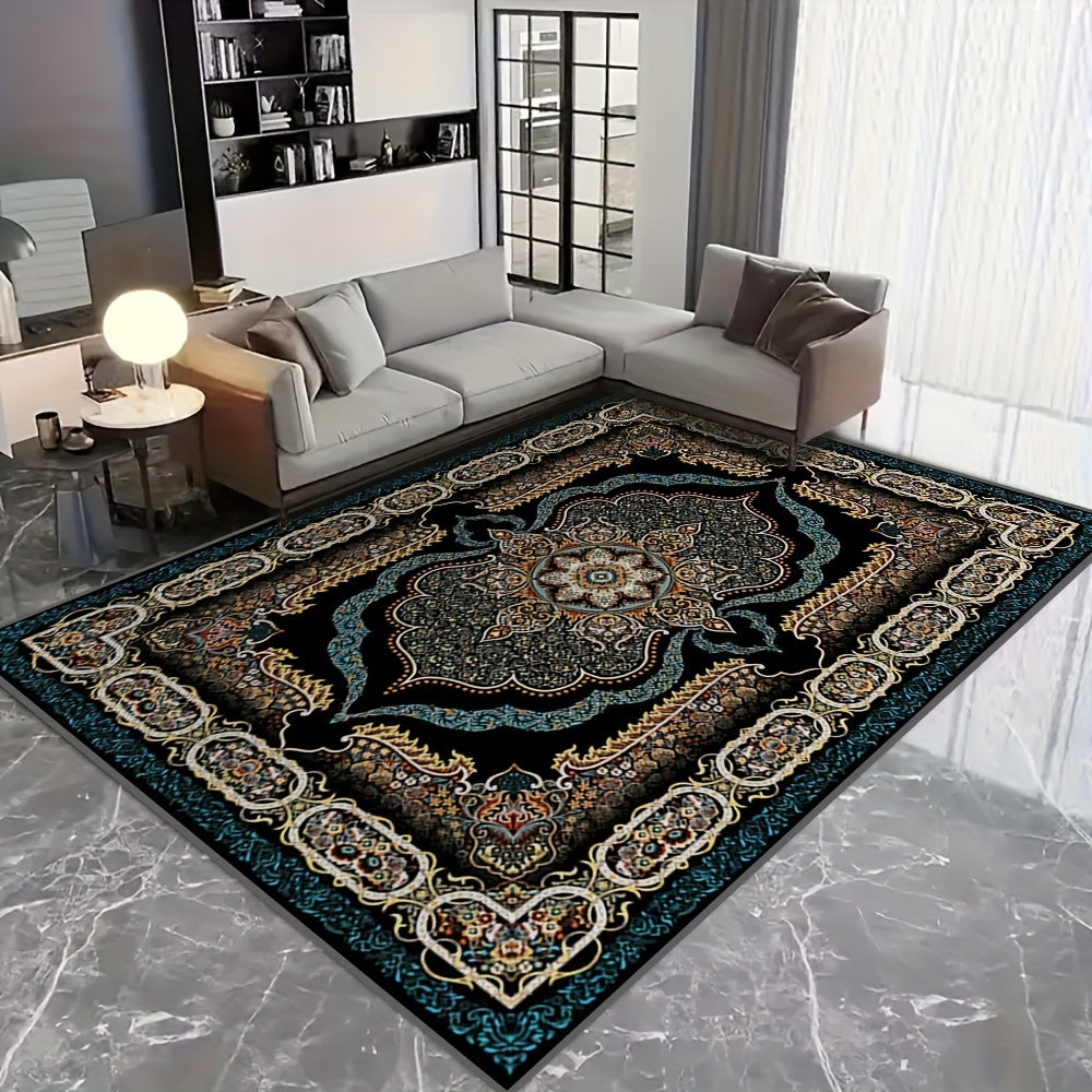 Large Bohemian Floral Velvet Mat with Non-Slip Backing & Shedding-Resistant - Machine-Washable Modern Mat for Living Room, Bedroom, Kitchen, Office - 100% Polyester Durable Floor Mat, Rugs for Living Room, Decorative Pattern, Machinewashable Fabric, Bedro