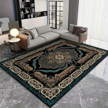 Large Bohemian Floral Velvet Mat with Non-Slip Backing & Shedding-Resistant - Machine-Washable Modern Mat for Living Room, Bedroom, Kitchen, Office - 100% Polyester Durable Floor Mat, Rugs for Living Room, Decorative Pattern, Machinewashable Fabric, Bedro