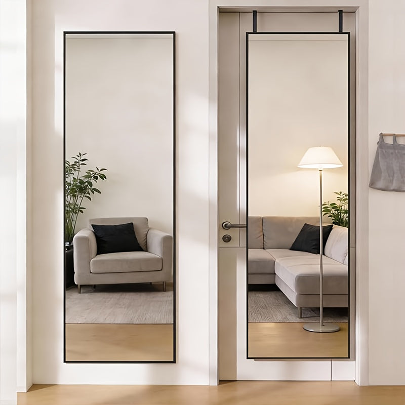 47x14 Full Length Mirror Over The Door/Wall Mounted - Vertical Hanging Mirror with Lightweight Aluminum Alloy Frame, Full Body Dressing Mirror Suitable for Bedroom, Living Room, Entryway - Install, Space-Saving Vertical Mirror
