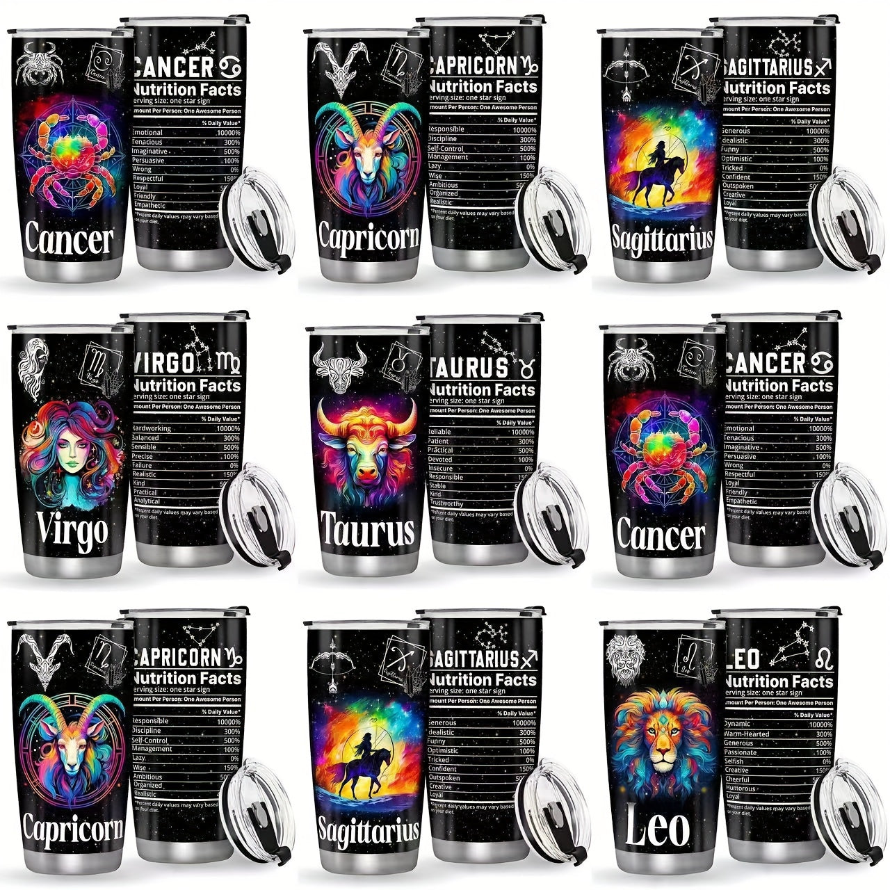 Zodiac Sign Design Coffee Mug, 304 Stainless Steel Insulated Tumbler With Lid & Straw, Beverage Container Or Travel Cup For Hot & Cold Drinks, 20oz Camping Drinkware, Ideal Gift For Men, Women, Birthday, Holiday, Parties, Thanksgiving Day, Christmas