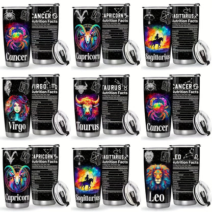 Zodiac Sign Design Coffee Mug, 304 Stainless Steel Insulated Tumbler With Lid & Straw, Beverage Container Or Travel Cup For Hot & Cold Drinks, 20oz Camping Drinkware, Ideal Gift For Men, Women, Birthday, Holiday, Parties, Thanksgiving Day, Christmas
