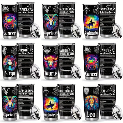 Zodiac Sign Design Coffee Mug, 304 Stainless Steel Insulated Tumbler With Lid & Straw, Beverage Container Or Travel Cup For Hot & Cold Drinks, 20oz Camping Drinkware, Ideal Gift For Men, Women, Birthday, Holiday, Parties, Thanksgiving Day, Christmas