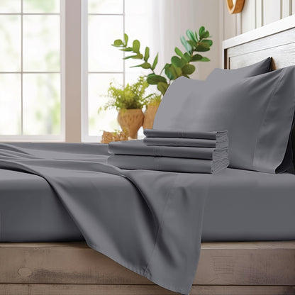 4pcs Bamboo Cooling Bedding - Cooling Bamboo Fiber Fitted Sheet Set, Extra Deep Bamboo Sheet Set- Suitable For Hot Sleepers, Kids, Children Pillowcases, Flat Sheet And Fitted Sheet - A Perfect Gift For Family, Queen And King Sizes, Next Day Delivery