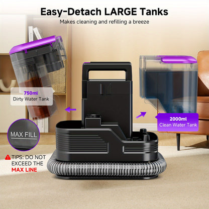 Upholstery Cleaner Machine, Portable Carpet & 30Kpa Upholstery Spot Cleaner Machine, Deep Stain Cleaning for Carpet, Pets, Stairs, Car Seat, Couch, with Dual Size BrushHead