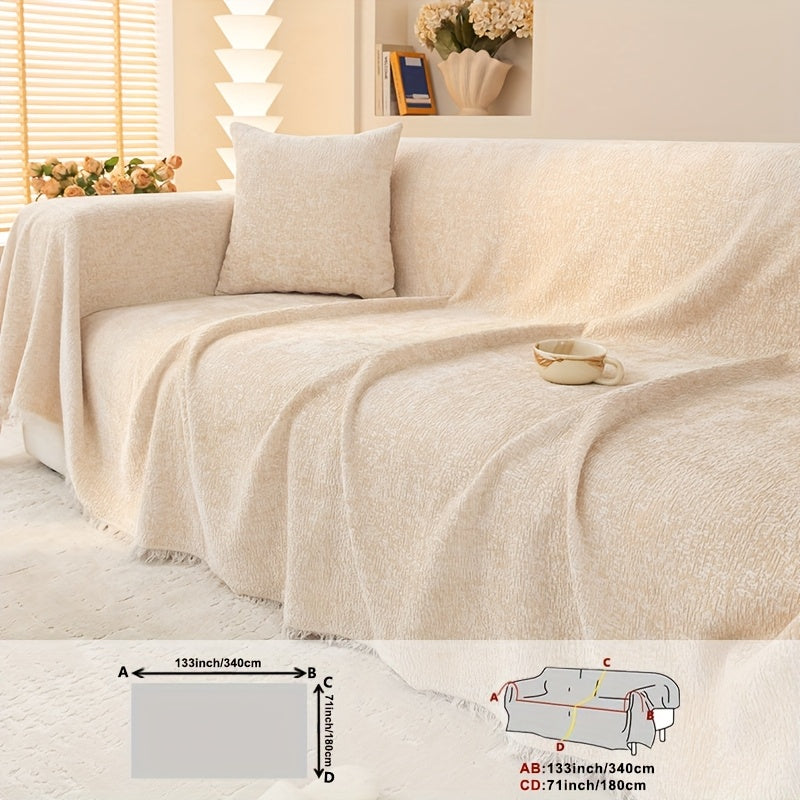 Super Soft Chenille Couch Protector - Durable, Pet-Friendly Solid Slipcover with Fringes for Living Room Decoration