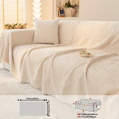 Super Soft Chenille Couch Protector - Durable, Pet-Friendly Solid Slipcover with Fringes for Living Room Decoration