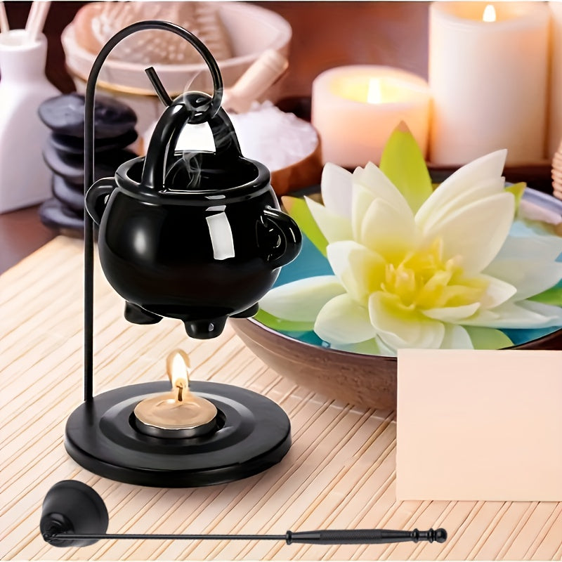 Hanging Incense Holder Essential Oil Warmer, Black Ceramic Wax Melter, Diffuser Tealight Holder - Ideal for Yoga, Meditation, And Spa - Witch-Style Home Decor, Candle-Free - Thanksgiving Gift Christmas Gift
