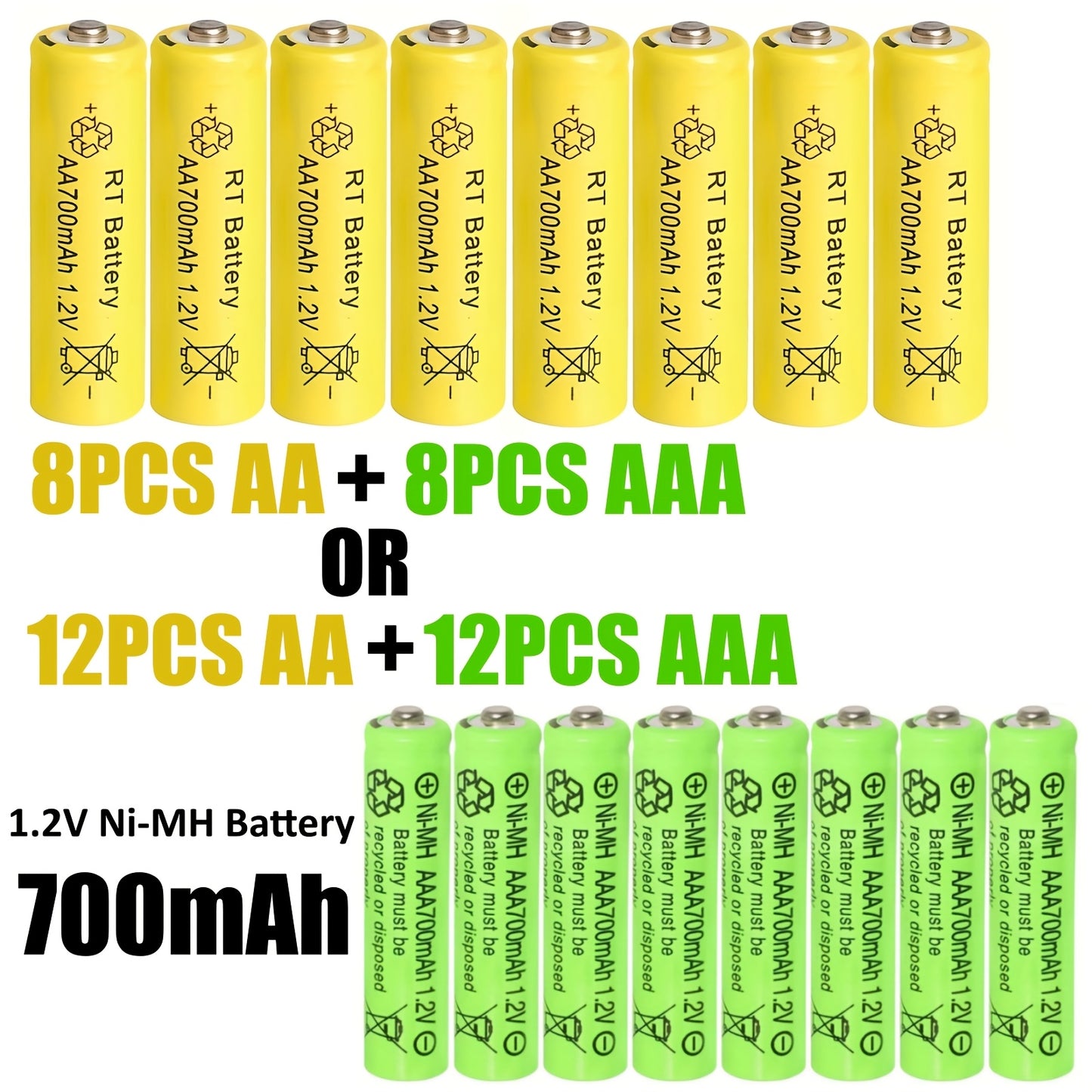 24/16Packs Rechargeable Batteries AA And AAA, 32/24Packs Battery+Charger, Large-capacity Long-lasting Power Supply, Universal Compatibility Ni-MH AA&AAA Rechargeable Battery 1.2V Battery 700mAh, Suitable For Flashlight, Remote Control, Battery Packs