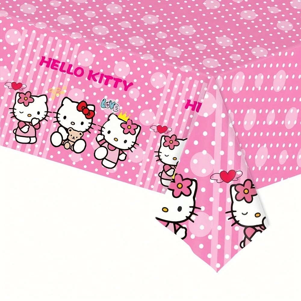 41pcs/Set Pink Hello Kitty Theme Party Set, Disposable Party Supplies Decoration Includes 20 Plates, 20 Napkins, 1 Tablecloth