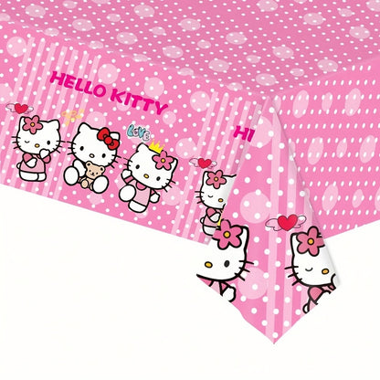 41pcs/Set Pink Hello Kitty Theme Party Set, Disposable Party Supplies Decoration Includes 20 Plates, 20 Napkins, 1 Tablecloth