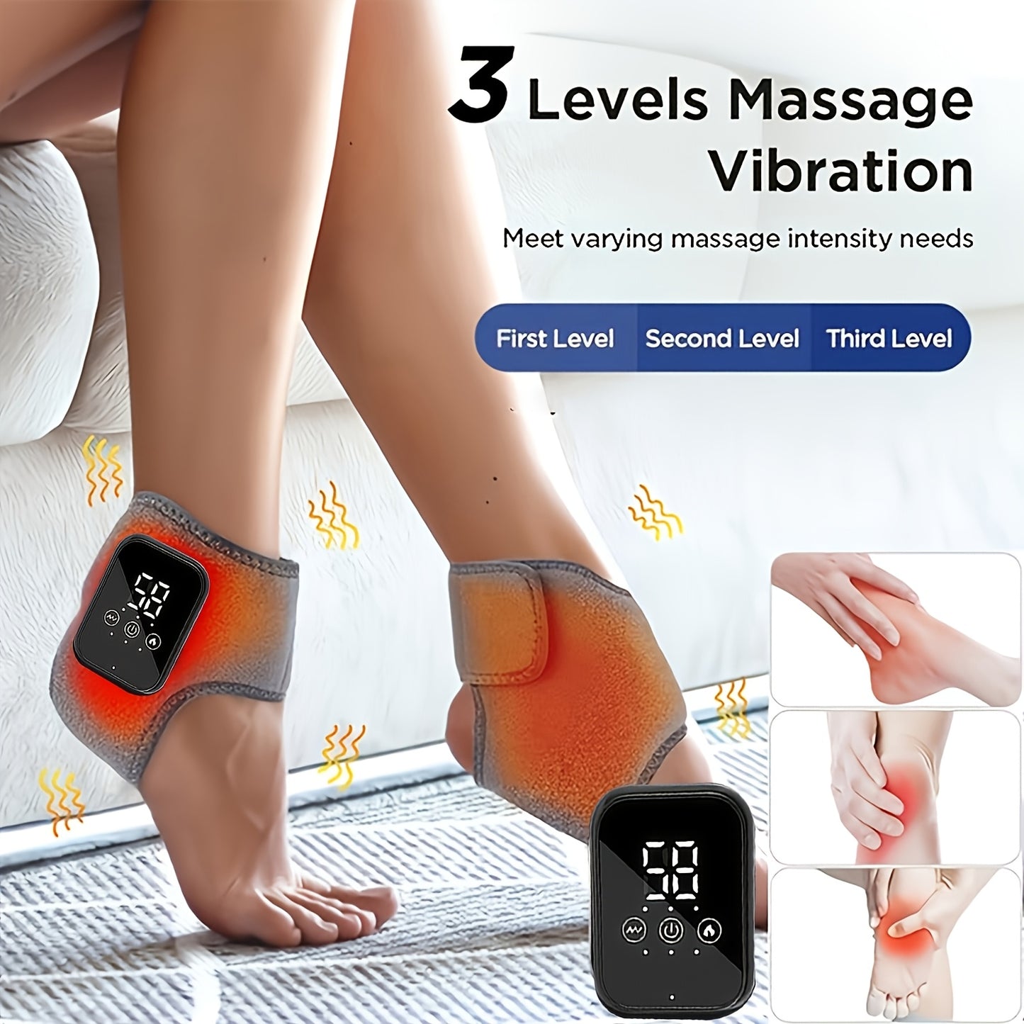 Electric Foot Heating Massage Device, Heated Ankle Wrap with 3 Heat Levels & 3 Vibration Modes, Touch Screen Timer, Fits Left & Right Feet – Relieves Ankle Pain, Arthritis, Plantar Fasciitis, Muscle Fatigue