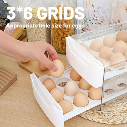 Egg Holder for Fridge, 2 Layers Fresh Egg Storage Container Organizer Bin, Each Layer Could Hold 18 Eggs, Clear Stackable Plastic Egg Tray with Handles, for Fridge, Kitchen, Home, 12X 6.9X 6 Inches, for Halloween And Christmas