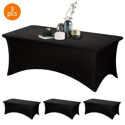 TOMNK 2pcs/ 3pcs Spandex Stretch Tablecloths Rectangular 4ft 6ft 8ft Fitted Table Covers Black White Wrinkle Resistant Table Cloths for Wedding Banquet Trade Shows Bridal Shower Graduation Party Mother's Day Decoration