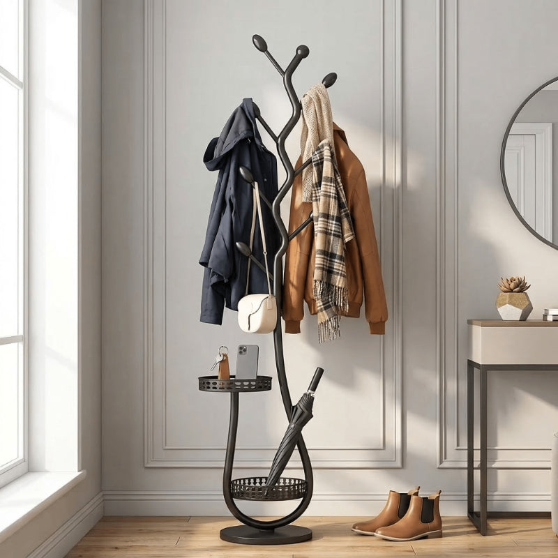 1pc Of Stylish Standalone Metal Clothing Rack with A Shelf - A Versatile Vertical Garment Organizer, Designed for Easy Mobility In for Home Organization - Perfect for Coats, Hats, Scarves, And Additional Items