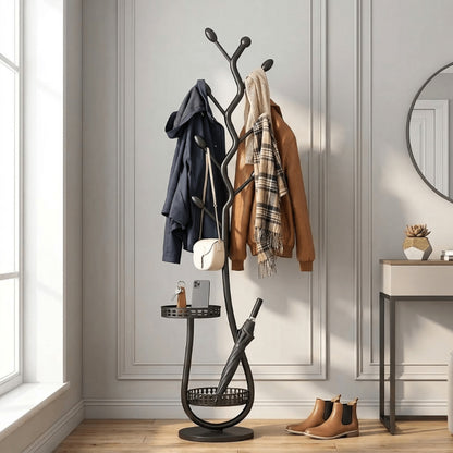1pc Of Stylish Standalone Metal Clothing Rack with A Shelf - A Versatile Vertical Garment Organizer, Designed for Easy Mobility In for Home Organization - Perfect for Coats, Hats, Scarves, And Additional Items