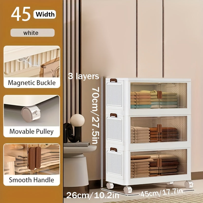 1/2/3/4/5 Layers Collapsible Lockers, Plastic Clutter Storage Boxes with Doors And Wheels, Stackable Large Capacity Home Organization for Bedrooms, Living Rooms Kitchens, Easy to Assemble And Space Saving Design Home Storage And Sorting Box