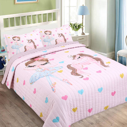 3pcs Soft and Comfortable Pink Princess Pony Print Bedspread Set for Kids' Bedroom - Includes 1 Bedspread and 2 Pillowcases (Core Not Included) for Christmas and Halloween