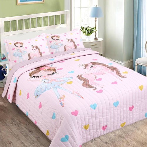 3pcs Soft and Comfortable Pink Princess Pony Print Bedspread Set for Kids' Bedroom - Includes 1 Bedspread and 2 Pillowcases (Core Not Included) for Christmas and Halloween