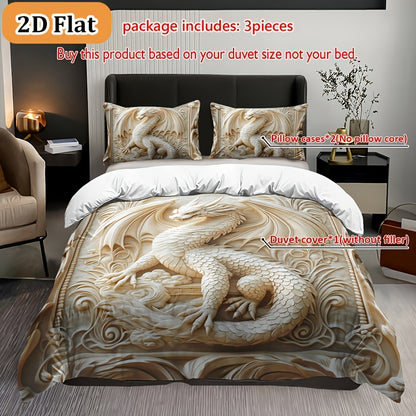 Dragon Print Duvet Cover Set 3-Piece – Boho Dragon Totem Bedding, Soft Polyester Comforter Cover with 2 Pillowcases, Twin Full Queen King, Dorm Room Decor