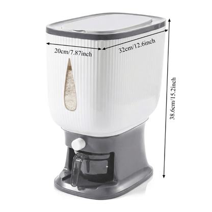 22.05 Pound Large Capacity Rice Dispenser Measuring Cup | 6-chamber Sealed Grain Storage Container with Transparent Window | Moisture And Insect Resistant One Click Design for Rice, Beans, Flour, And Pet Food | Kitchen Utensil Cabinet