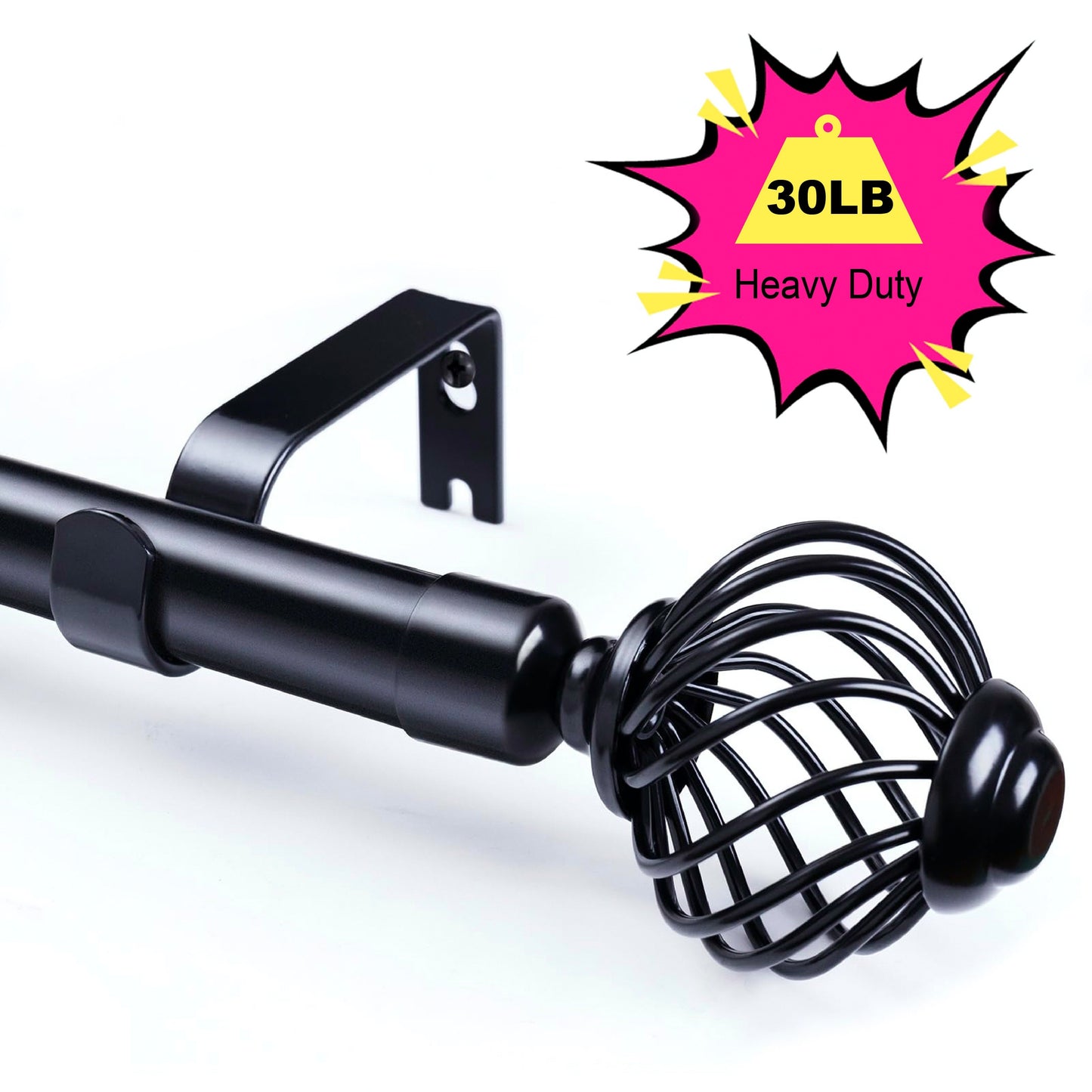 Curtain Rods for Windows, Modern Decorative Brass Drapery Rods, Heavy Duty Curtain Rods, Black Curtain Rods for Bedroom, Living Room, Patio, Kitchen, Farmhouse, Adjustable Easy Install Curtain Rods