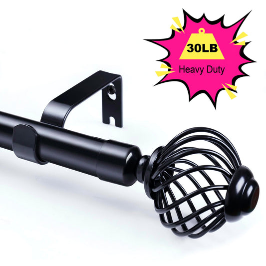 Black Adjustable Curtain Rod Heavy Duty Farmhouse Decorative Drapery Rod for Bedroom Living Room Kitchen Patio 4 Sizes Easy Install