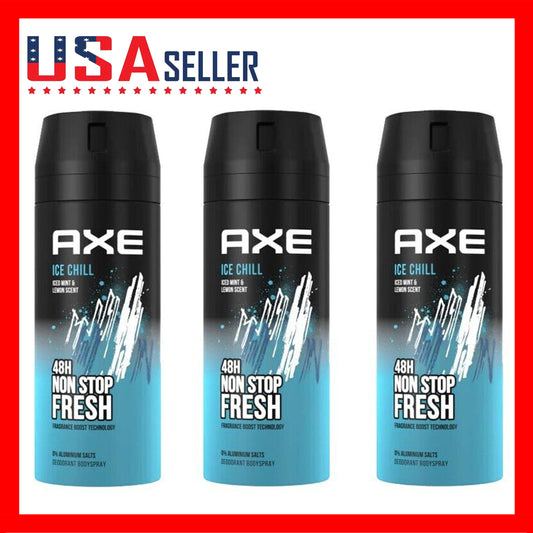 Axe Ice Chill Deodorant Body Spray for Men 3 Pack 150ml Fresh Cool Long-Lasting Scent Lightweight Non-Sticky Formula for Daily Gym Travel Grooming Confidence All Day