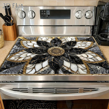 Luxury Black Golden for Lotus Marble Pattern Stove Protector Mat, Heat Resistant, Wear Resistant, Dirt Resistant, Durable, Easy to Clean, Reusable, Suitable for Gas Stove, Glass Cooktop, Induction Cooker, Oven, Washing Machine and Dryer Top