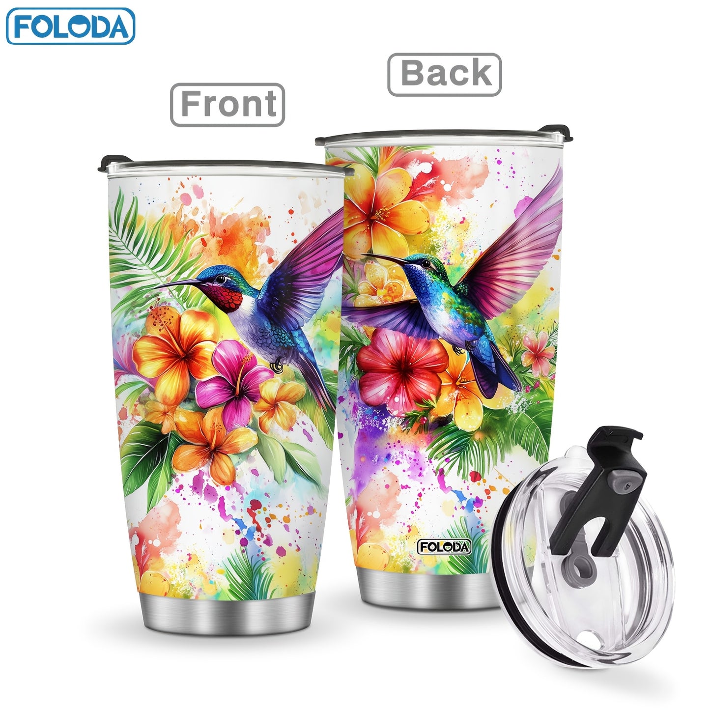 1pc, Hummingbird Flower Vacuum Insulated Travel Coffee Tumbler For Mother Grandma, Present For Mama Mom Sister Daughter, Birthday Valentines Day Gift For Her