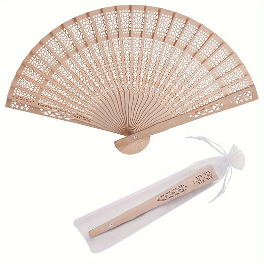50pcs Sandalwood Fans Wooden Folding Fans with Gift Bags Vintage Handheld Fans for Wedding Gifts, Baby Shower, Party Favor, Home Decoration