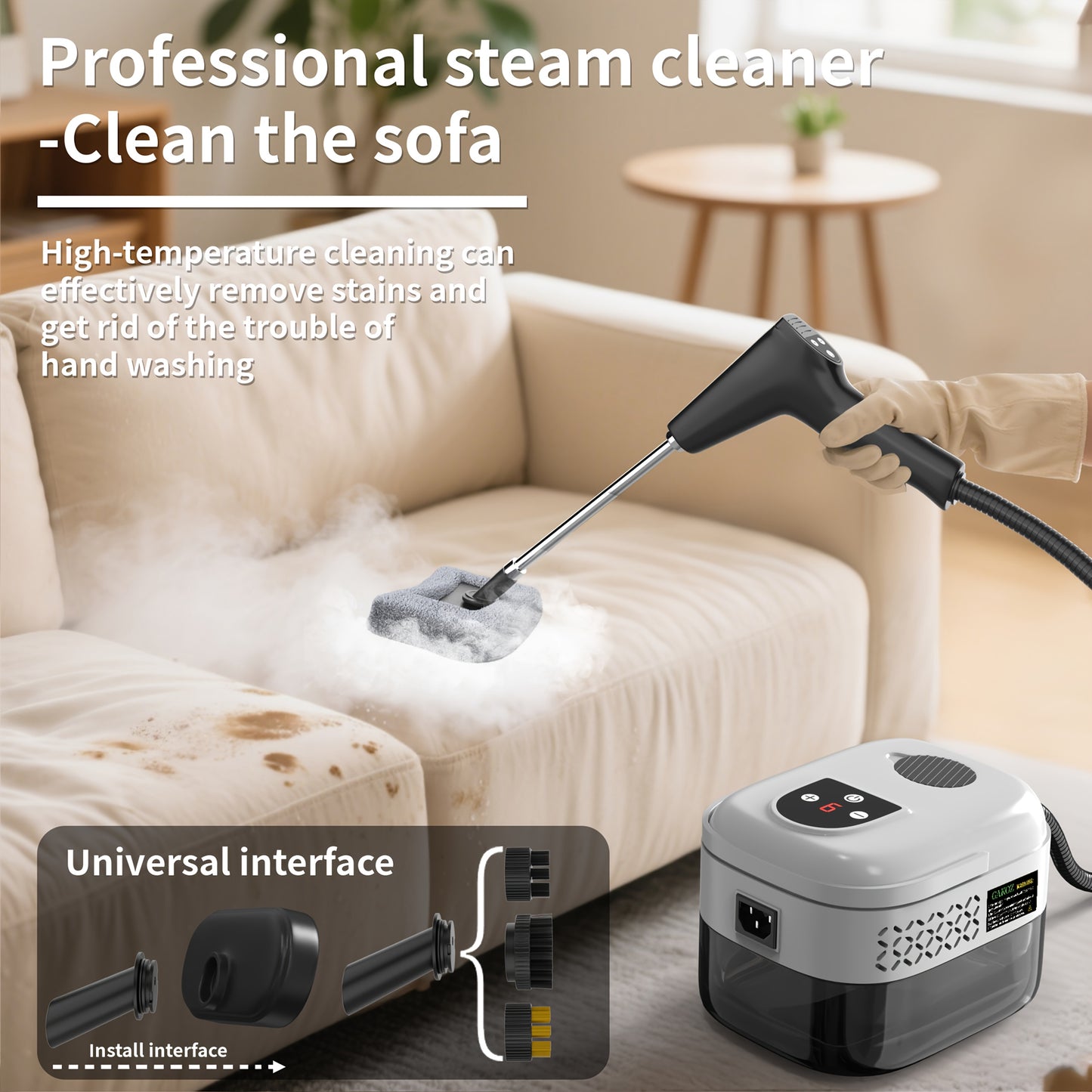 High-pressure And High-temperature Steam Cleaner, Household Steam Cleaner Handheld, High-temperature Carpet Cleaner, Easy to Carry, LCD Display, Multi-speed Control Button, Suitable for Kitchen Fume, Sofa, Tile Gap Cleaning